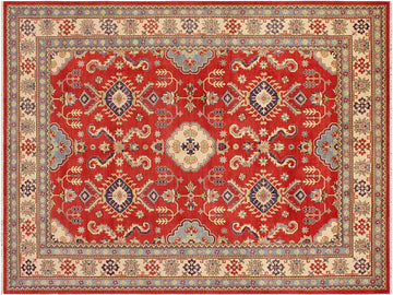 handmade Geometric Kazak Red Beige Hand Knotted RECTANGLE 100% WOOL area rug 9x12